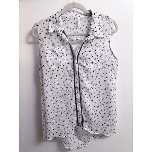 Bird Print Cut-Out Sleeveless Shirt